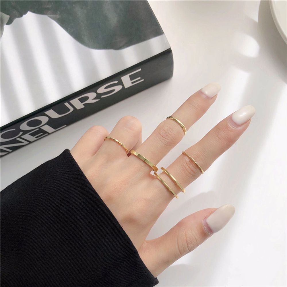 MXBEAUTY 5pcs/set Twist Ring Set Simple Round Knuckle Finger Rings Metallic Korean Female Alloy Adjustable Temperament Tail ring/Multicolor