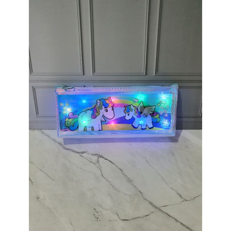 tempat pensil DOMPET nyala/pencil case LED/pouch lampu/dompet pouch-Unicorn