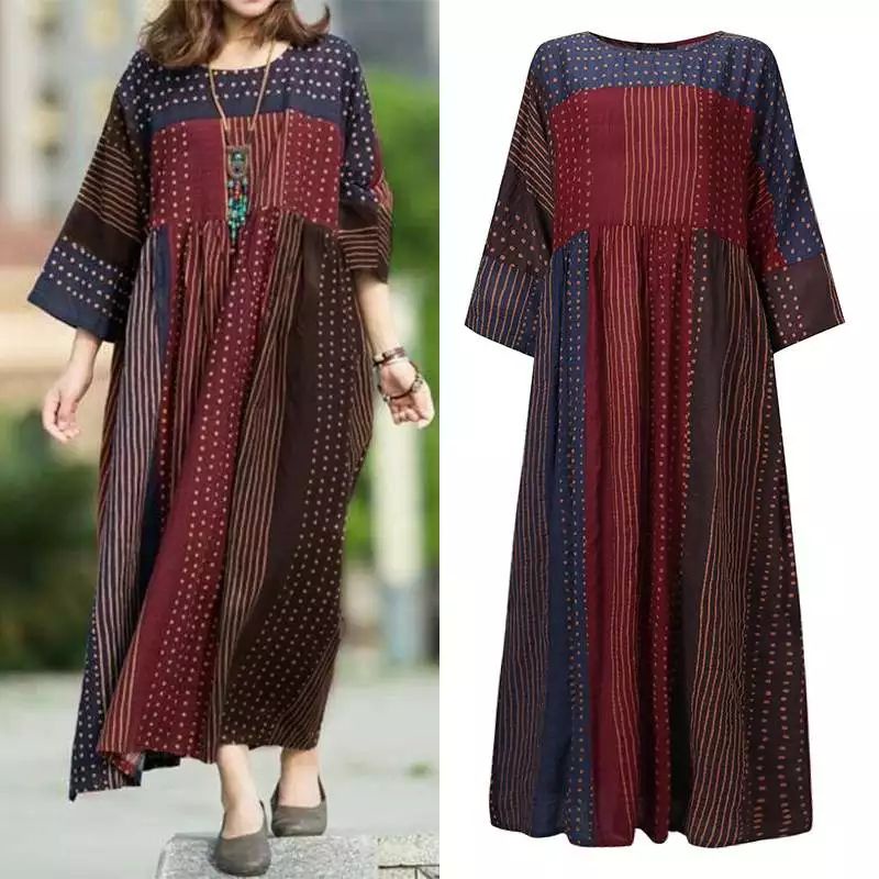 ZANZEA Dress Maxi wanita motif garis garis elegan jumbo S-5XL/gamis wanita Terbaru