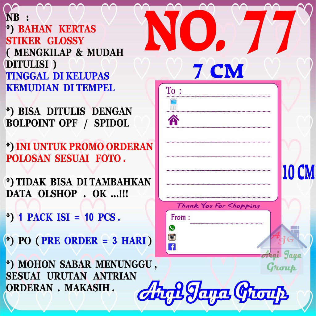 

Promo!Stiker Label Pengiriman Polosan No = 77 (10x7cm) 1 Pack = 10 Pcs
