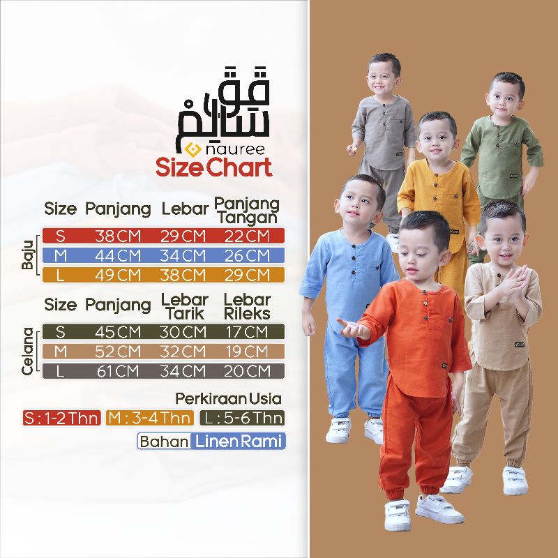 Nauree - Koko Anak Salim Baju Setelan Anak Laki Laki Celana Panjang Jogger Bahan Linen Rami Untuk Umur 1 2 3 4 5 6 Tahun Adem Nyaman Halus Jahitan Rapih Tidak Gampang Kusut