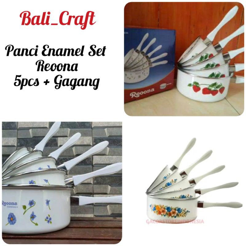 Panci Set Reoona 5 pcs Gagang Panjang Panci Enamel Susun
