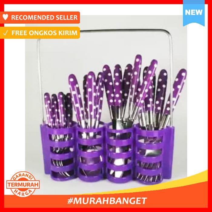 SENDOK & GARPU - SENDOK SET POLKADOT 24 PCS PERALATAN MAKAN - UNGU - UNGU - PERALATAN MAKAN