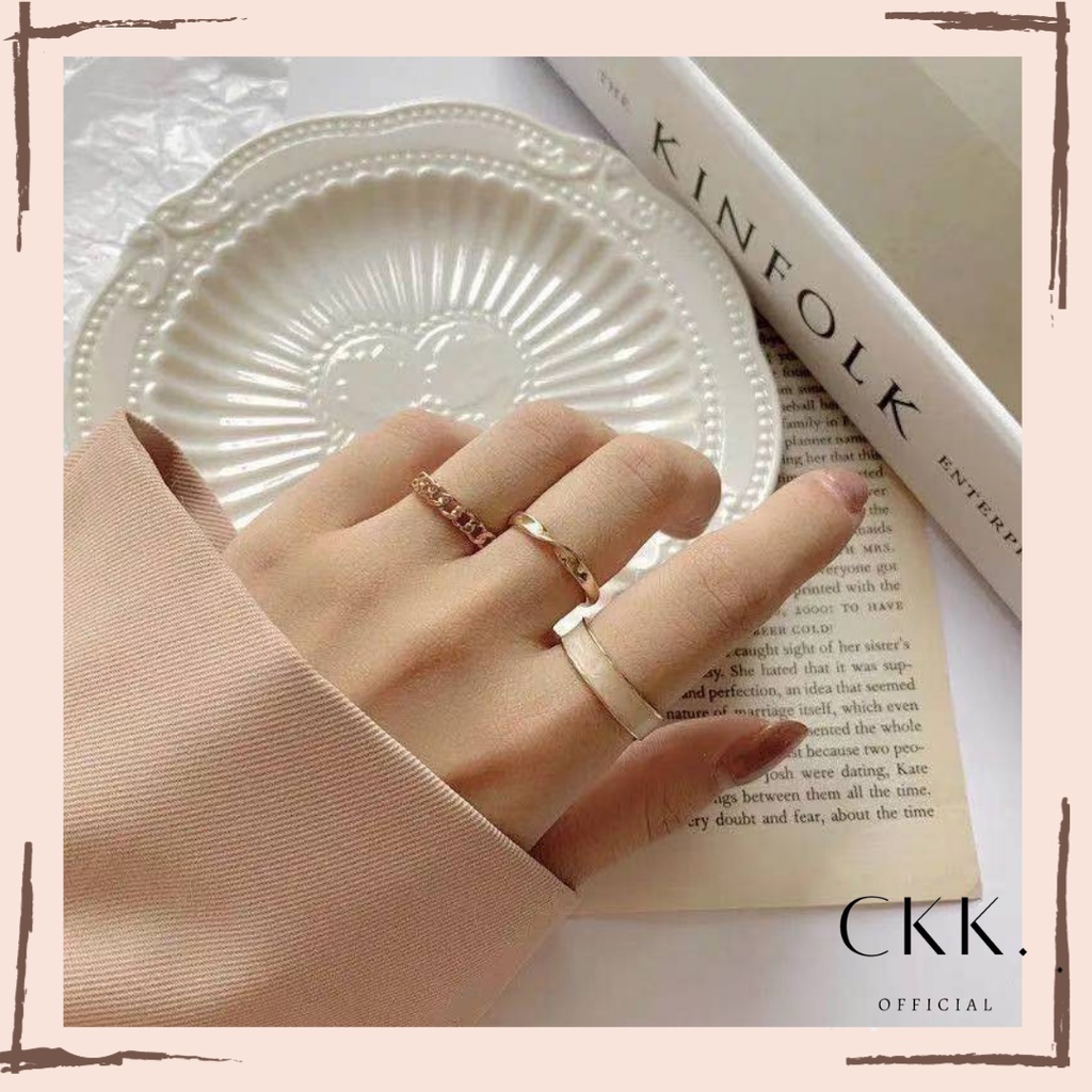 ➰CKK➰ Cincin 3 Pcs / set Cincin Gold FA129 Gaya Punk Untuk Wanita Ring Jewelry