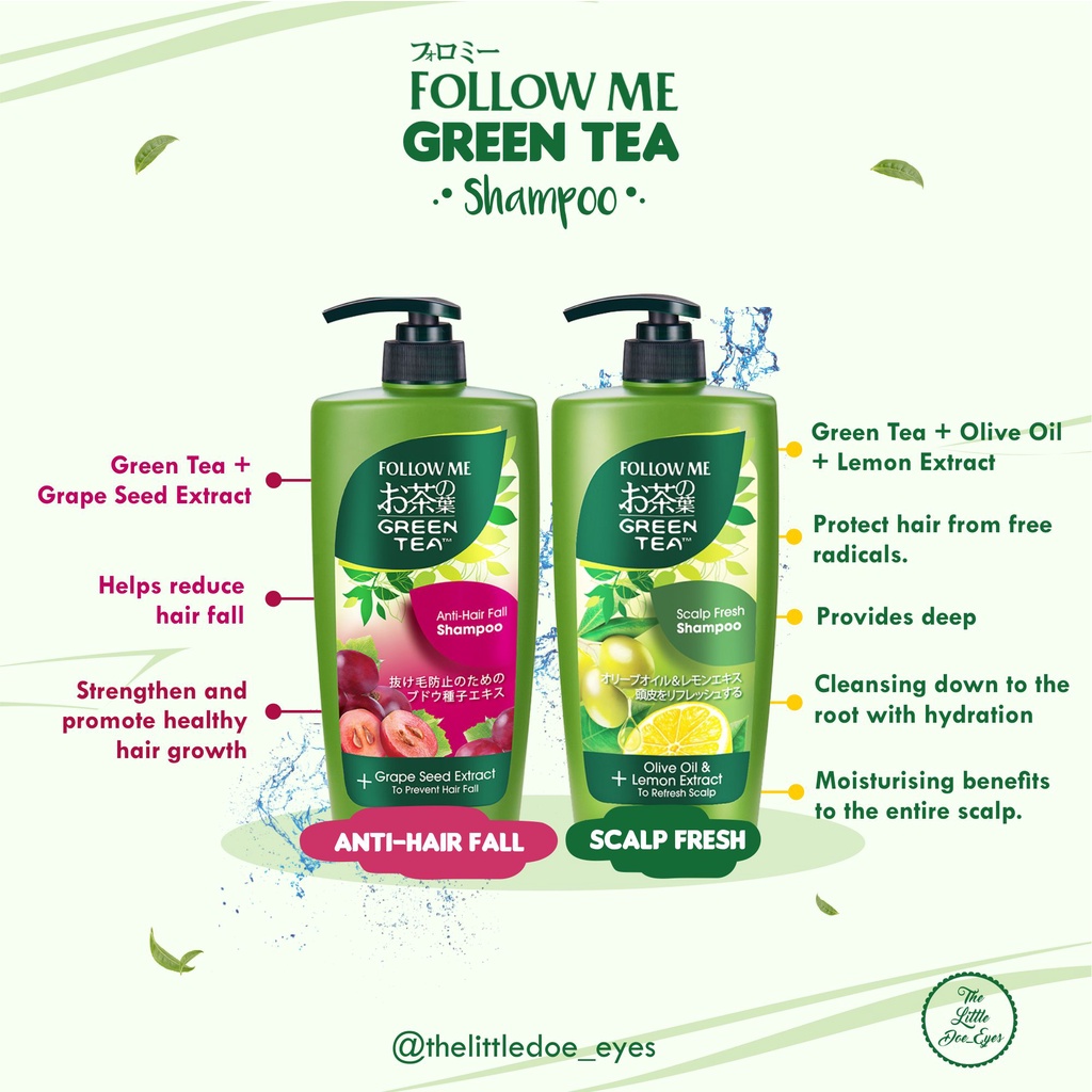 [READY] Combo Smooth (Follow Me Greentea Shampoo + Anti Hair Fall Conditioner)