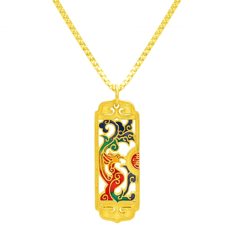 Kalung Liontin Naga Phoenix Terbang Lapis Emas Asli Kadar 375 Gaya Retro Untuk Pria Dan Wanita