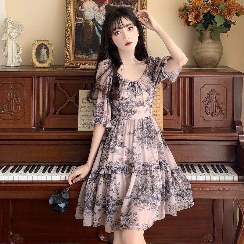 LADYSHOP [COD] D224 High-quality printing puff sleeve dress