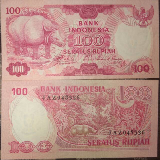 UANG KUNO UANG MAHAR 100 RUPIAH BADAK 1977