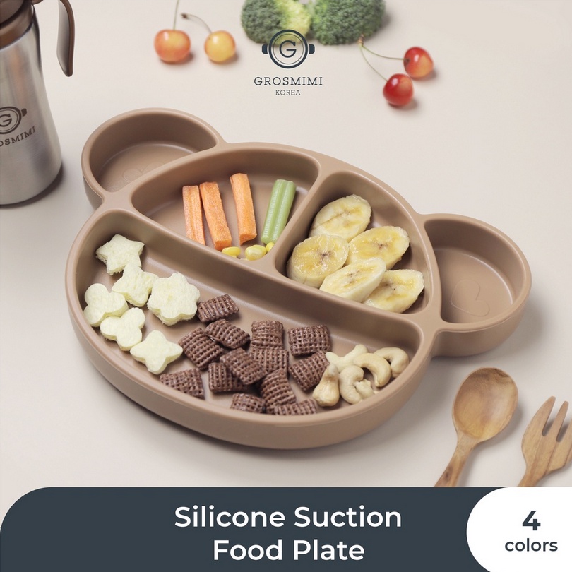 Grosmimi Silicone Suction Food Plate - Silikon Antislip Non Slip Stick N Stay MPASI BLW Piring Anak Bayi