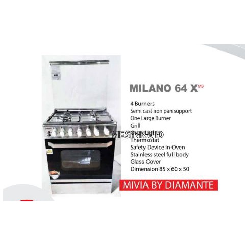 Kompor freestanding diamante Cooker Milano 64X 4 tungku