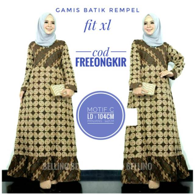 Gamis Batik Rempel Muslimah Longdress  Fit XL / Dress Wanita Hijab Batik Rempel Berkualitas