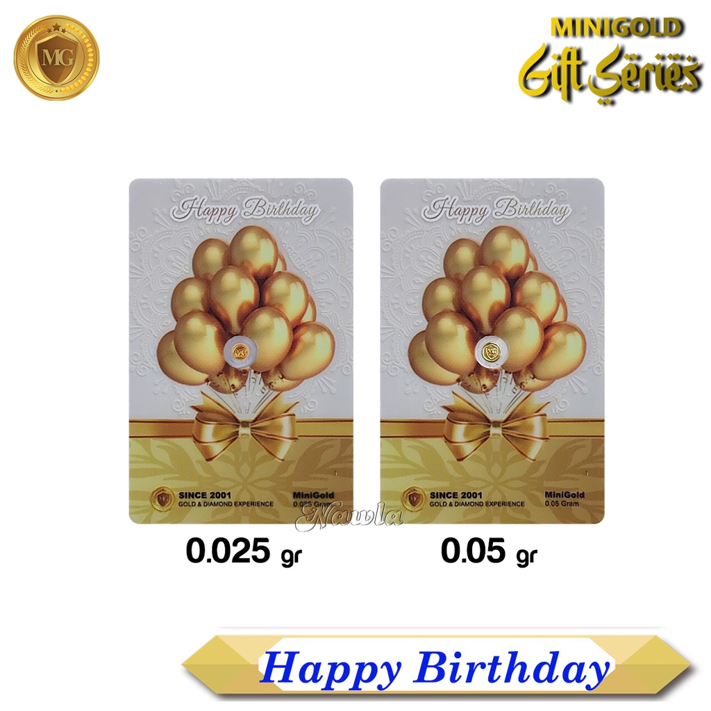 Minigold Gift Series 0.025 gr Birthday Asli Logam Mulia Emas 24 Karat Gift Card Hadiah Ulang Tahun