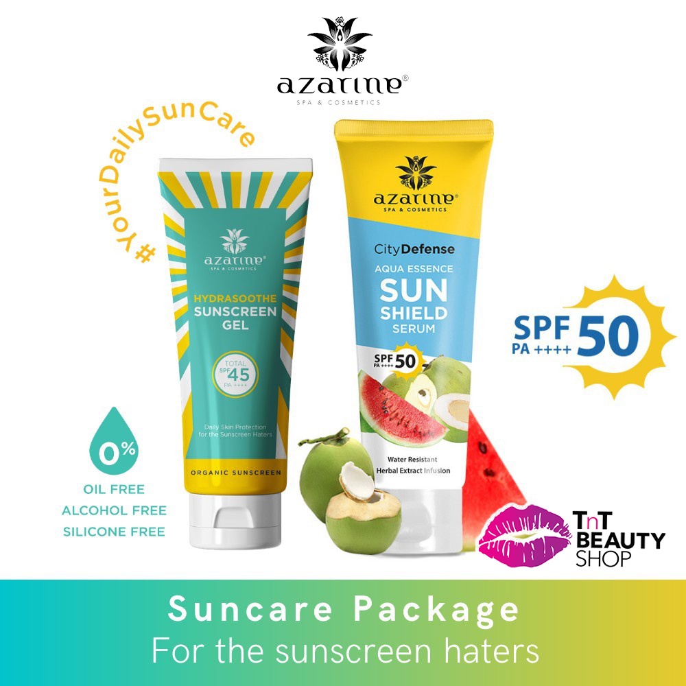 AZARINE Essence AQUA Sun Shield Serum SPF 50 PA++++ 100ml | Azarine Sun UV Serum Sunscreen GEL SPF45 | AZARINE Hydramax-C Suncreen Serum SPF 50 | AZARINE Tone Up Mineral Suncreen Serum SPF 50 | AZARINE Hydrasoothe Sunscreen Mist SPF 50 PA++ ORIGINAL