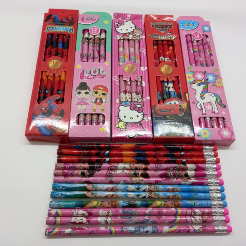 

Pensil 2B Hello kitty, Unicorn, Frozen, LOL, Spiderman, Cars / Pensil 2B karakter (12 pcs) / Pensil 2B karakter + hapusan