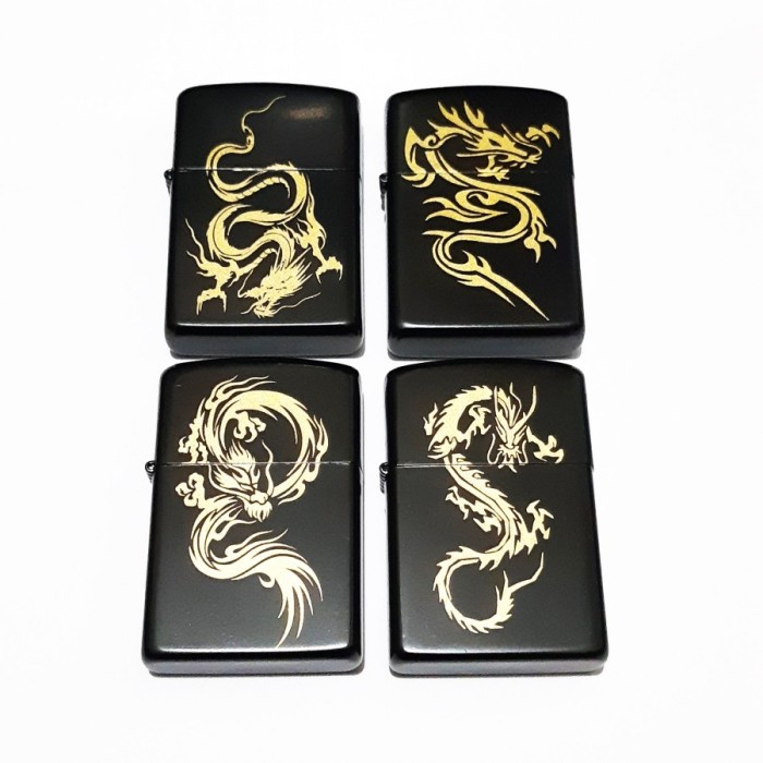 Korek Api Model Zippo Hitam Motif Naga