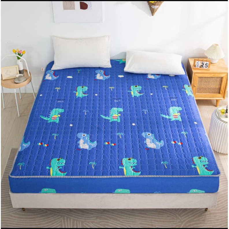 sprei waterproof uk-180x200x2,5cm ( anti ngompol)-Sprei dino biru
