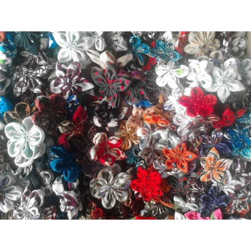 Bunga kain bunga serut 5cm aplikasi diy perca satin asahi tile