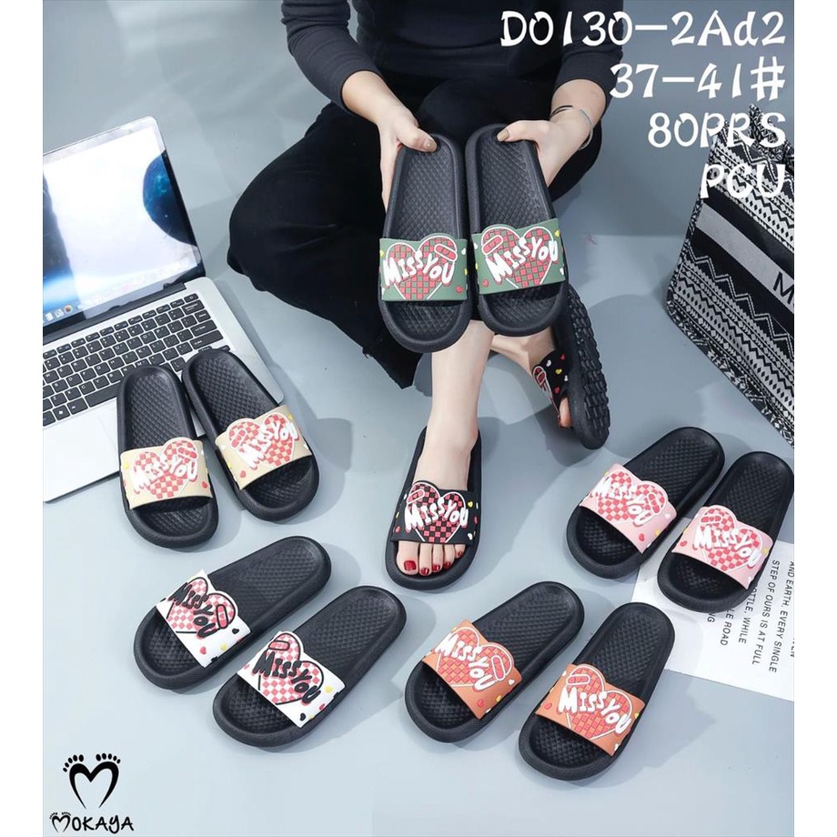 Sandal Slop Jelly Wanita Ban Miss You Love Cute Cantik Kekinian Import Mokaya / Size 37-41 (D0130-2Ad2)