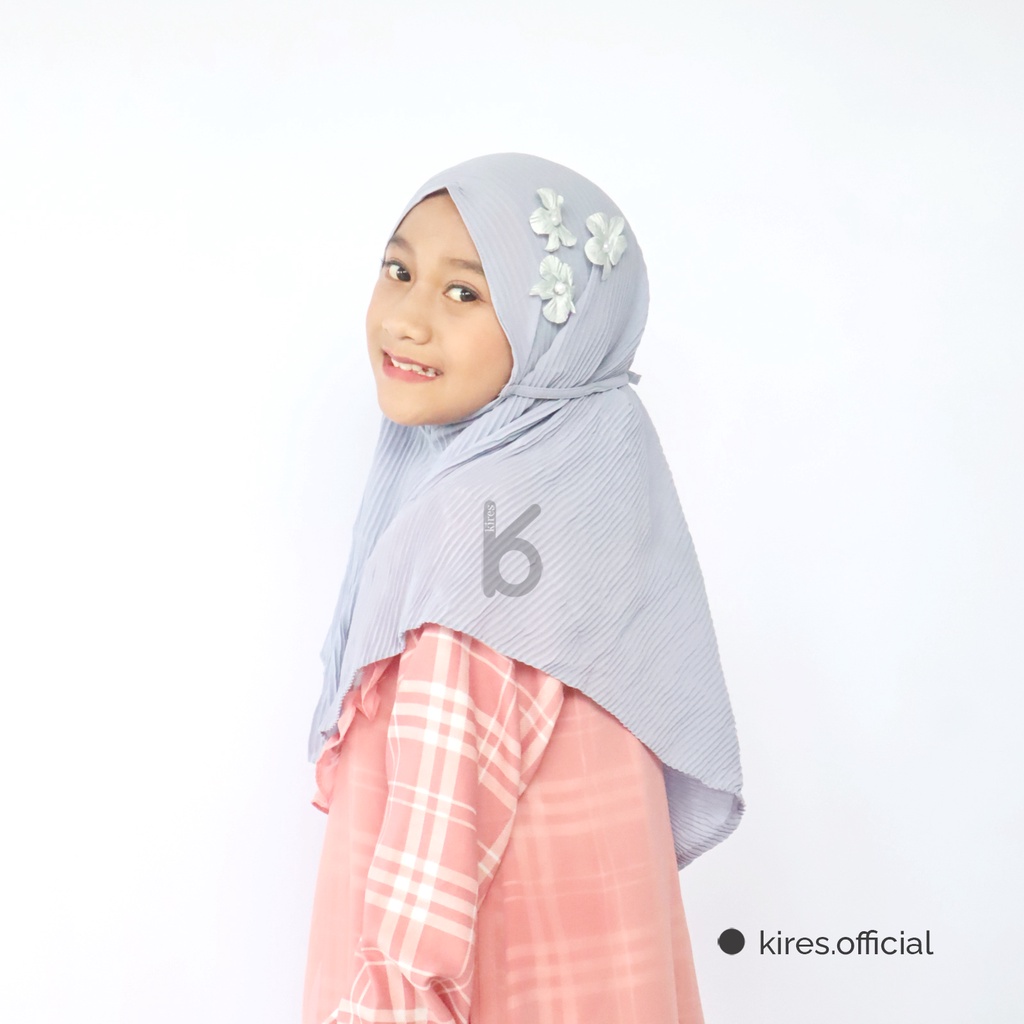 Jilbab Instan / Khimar Anak Plisket + Bunga Mutiara