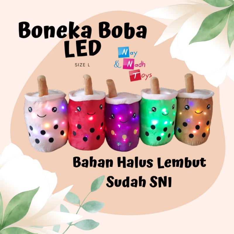 Boneka Boba LED Size L Boneka Boba Milk Tea Bisa Nyala SNI