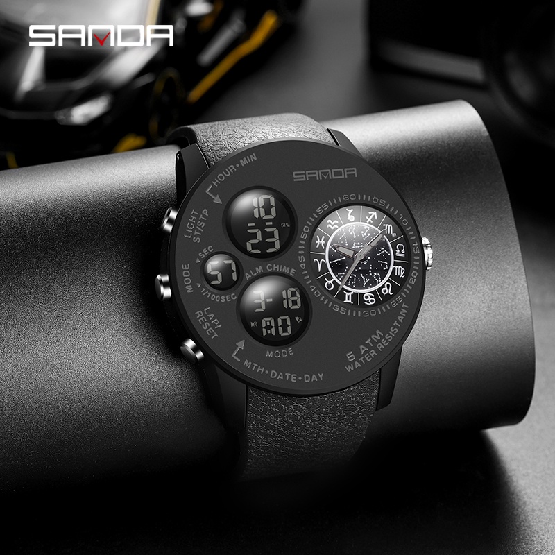 SANDA 6036 Jam Tangan Pria Digital Analog Tali Rubber Dual Time Anti Air WATCHKITE WKOS