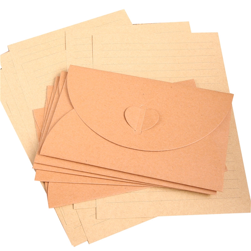 Student Office Horizontal Letter Paper Plain Color Creative Heart-Shaped Envelope