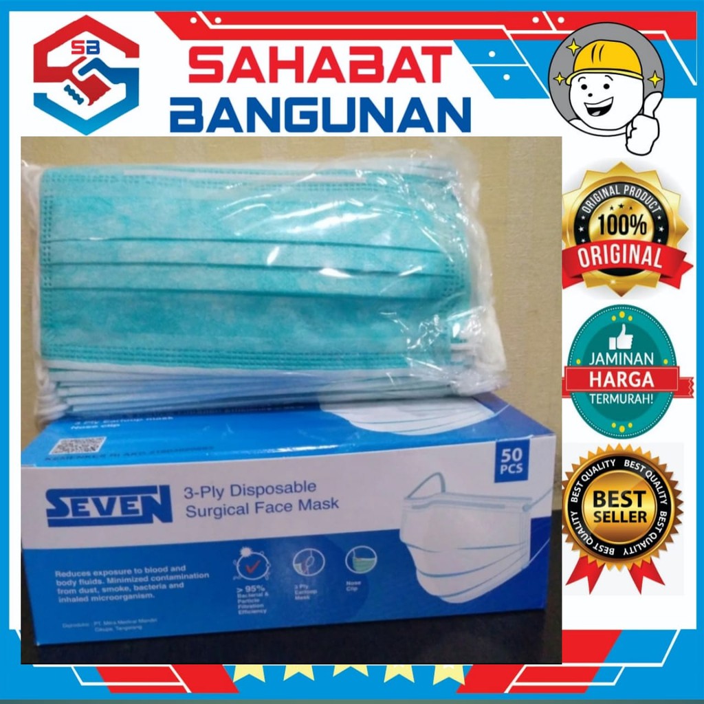 MASKER SEVEN 3 PLY ISI 50 PCS - MASKER DOKTER 3 PLY MEDIS ISI 50 PCS - MASKER MEDIS SEVEN SURGICAL