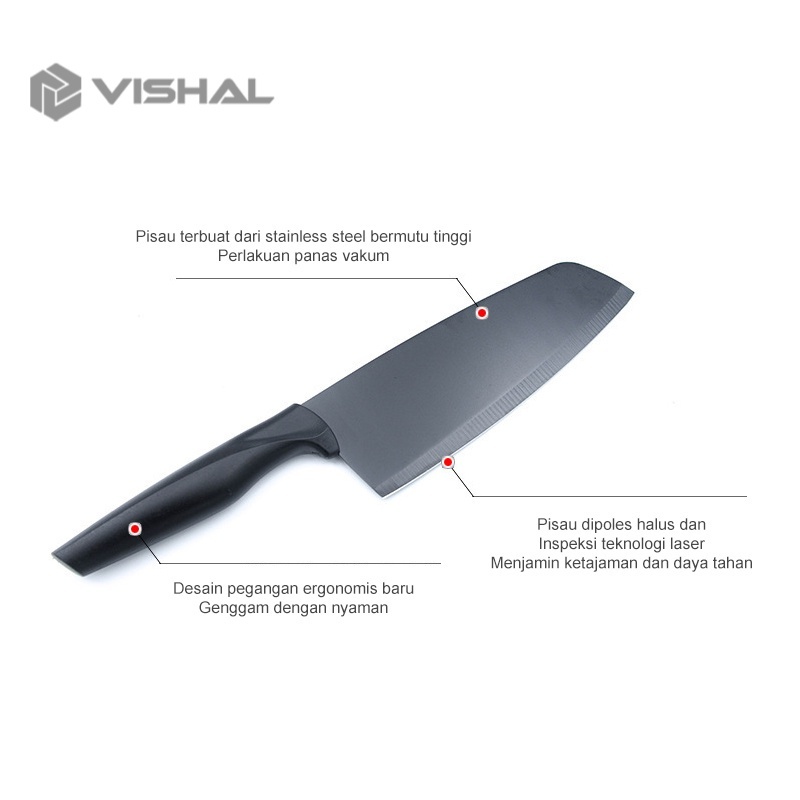 VISHAL Pisau Set 5 +Talenan+ Pengasah Pisau / Gandum Stainless Pisau Dapur VS-1816