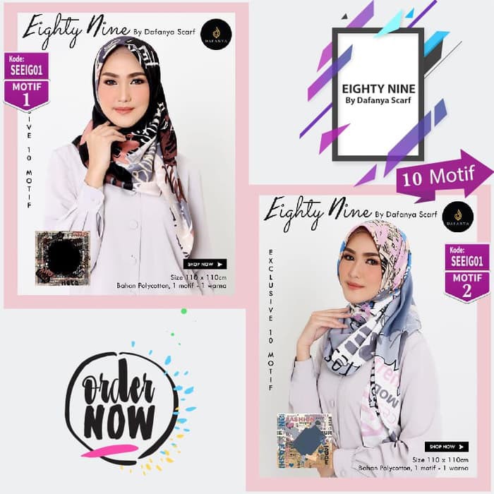 SEEIG01 - Jilbab Segi Empat Eighty Nine Motif By Dafanya Scarf