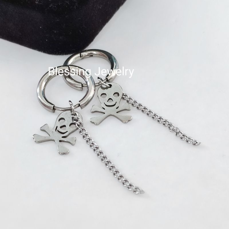 Anting Tusuk Jurai Rantai Panjang Silver Pria dan Wanita