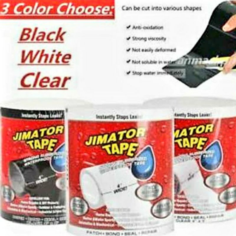 Jimator Tape Lakban Anti Bocor Waterproof tape Strong / ISOLASI  AJAIB LAKBAN SUPER ANTI AIR WATERPROOFShare: Jimator Tape / Isolasi Again lakban Super Anti Air / Sticker Anti Bocor Tahan Air