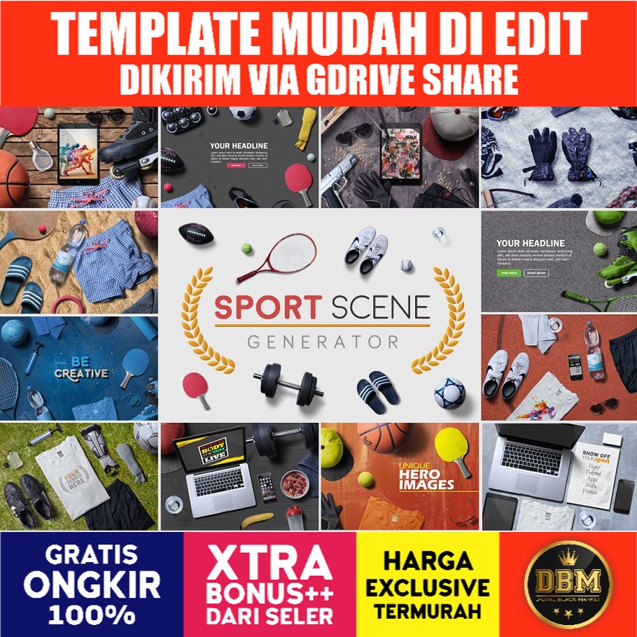 Sport Scene Generator - Photoshop &amp; Illustrator - Mockup Template
