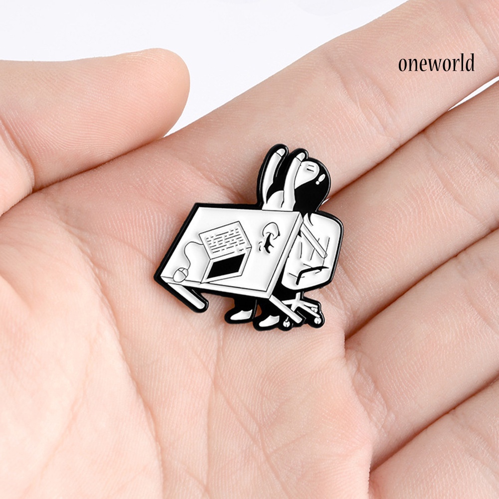 OW@ Chic Office Girl Lift Table Alloy Enamel Brooch Pin Jacket Lapel Badge Decor