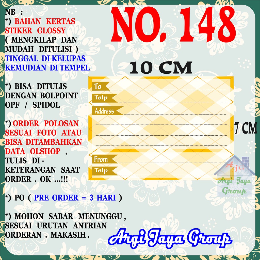 

Stiker Pengiriman - Sticker Alamat Olshop Murah Nomer 148 - 10x7 cm - Glossy