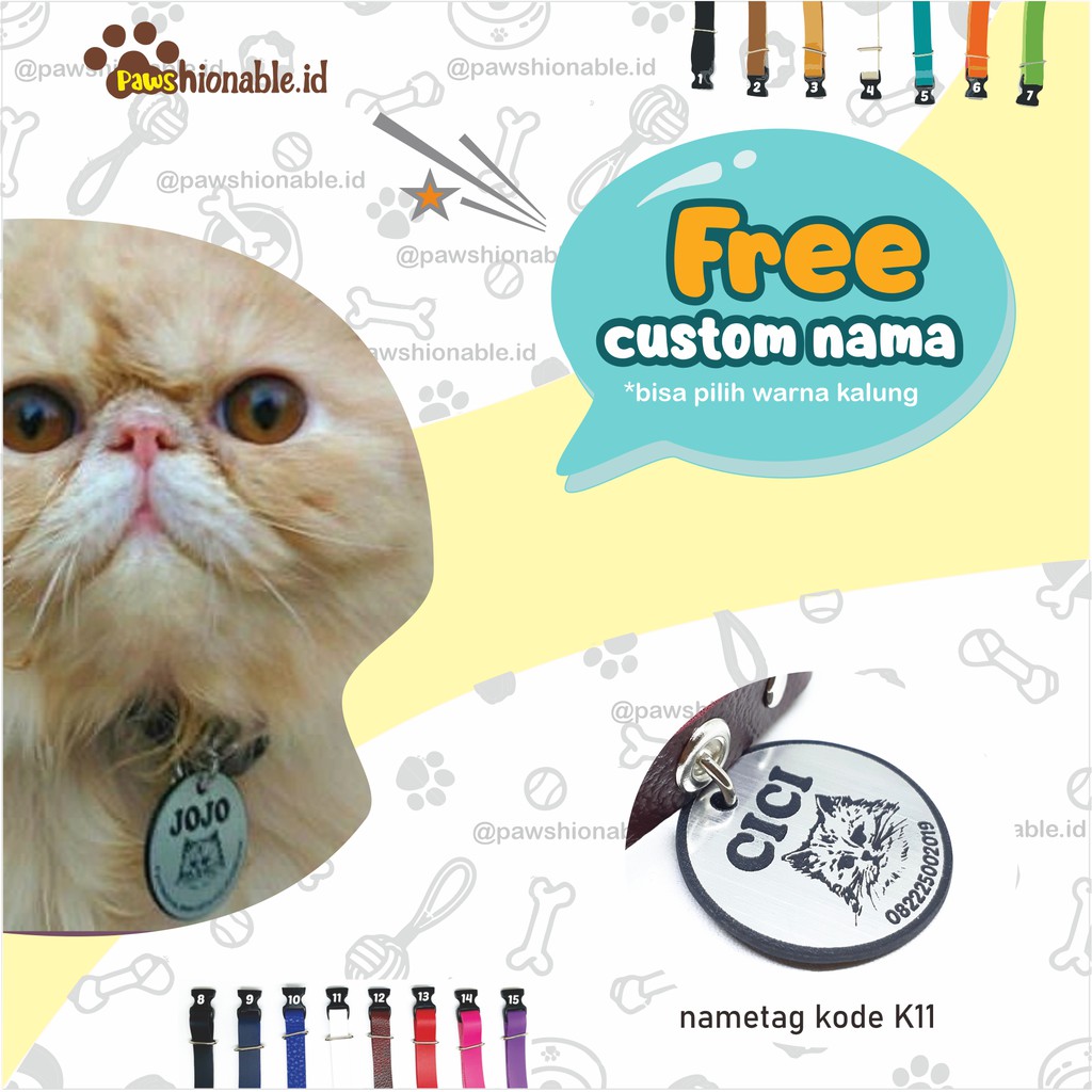 K12 - Kalung Custom Nama Kucing Persia PU Leather/Kulit Sintetis