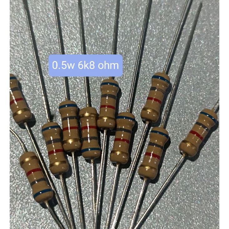 10BUAH RESISTOR 6K8 OHM 0.5WATT 0.5 WATT 6K8OHM SETENGAH WATT 6K8 OHM