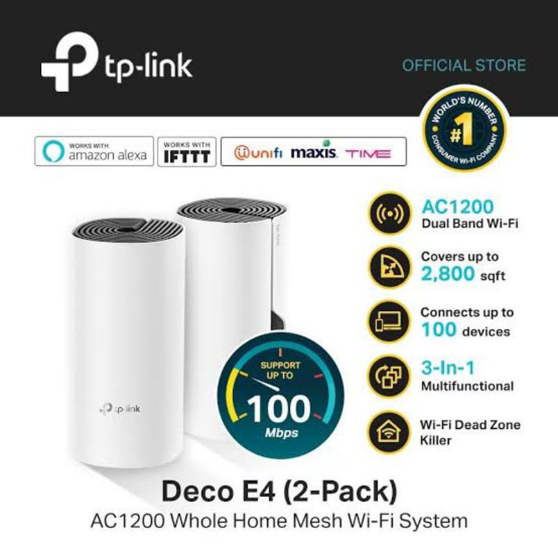 Tplink Deco E4 2 pack AC1200 Tp-Link DecoE4 Whole Home Mesh WiFi System 2pack