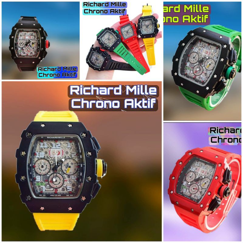 Jam Ricchard Mile Pria chrono aktif tali karet + free gelang (model random)
