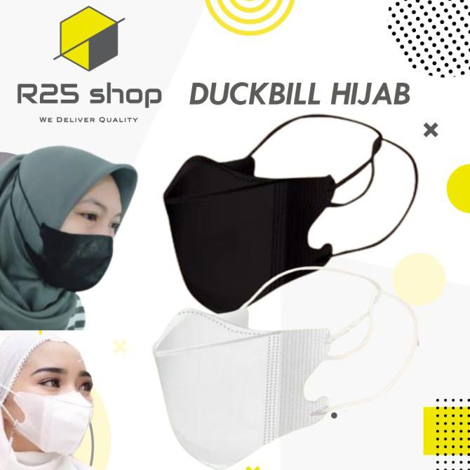 Best Seller Disposable Mask Duckbill Hijab / Headloop. Isi 50. Steril, Tali Tebal. - Putih