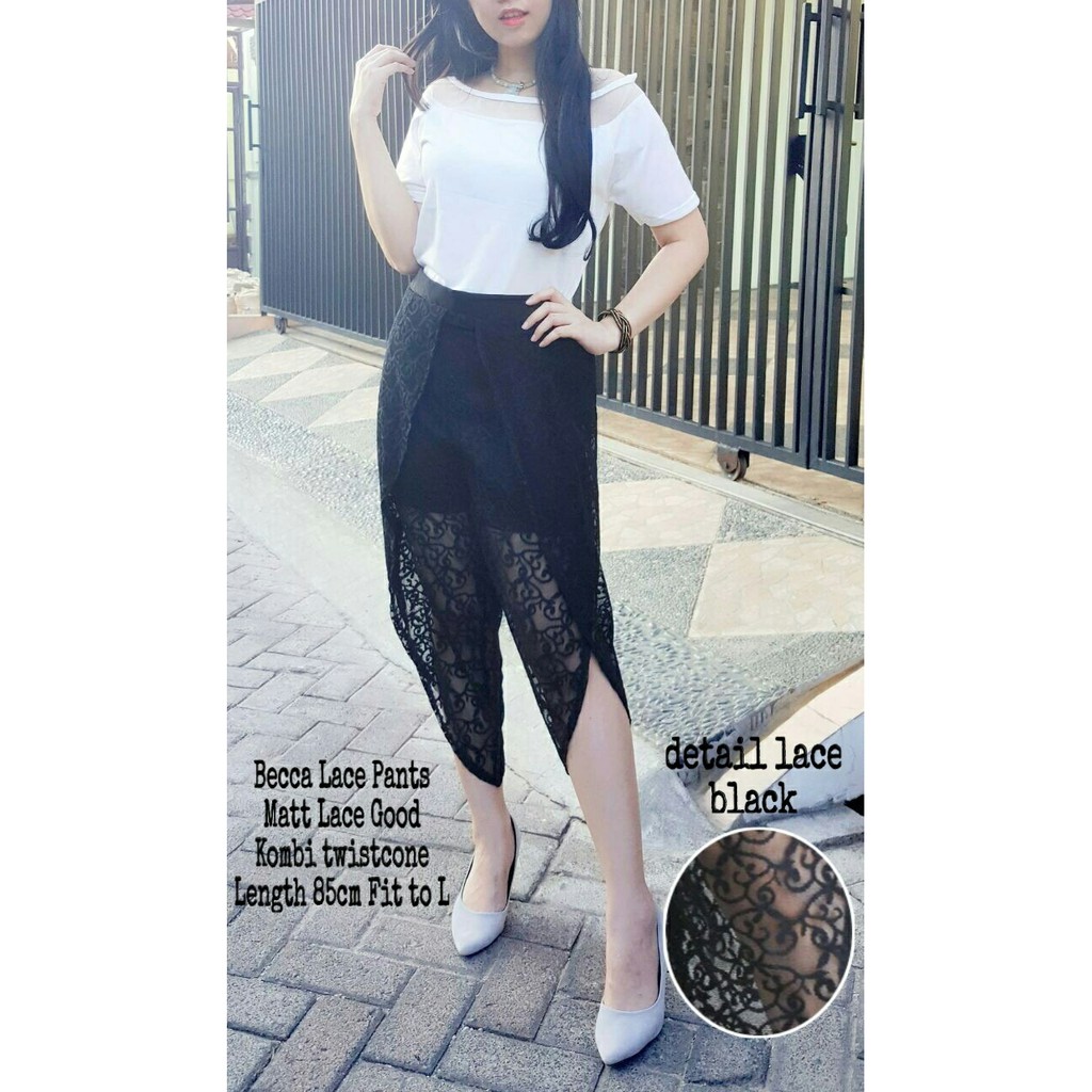 [Becca lace pants RO] Celana Wanita Twiscone Navy/Hitam