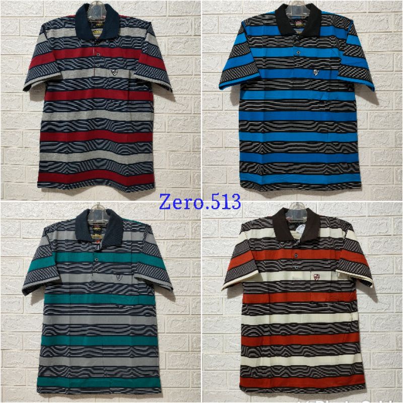 kaos kerah saku Zero salur premium stripe motif baru allsize