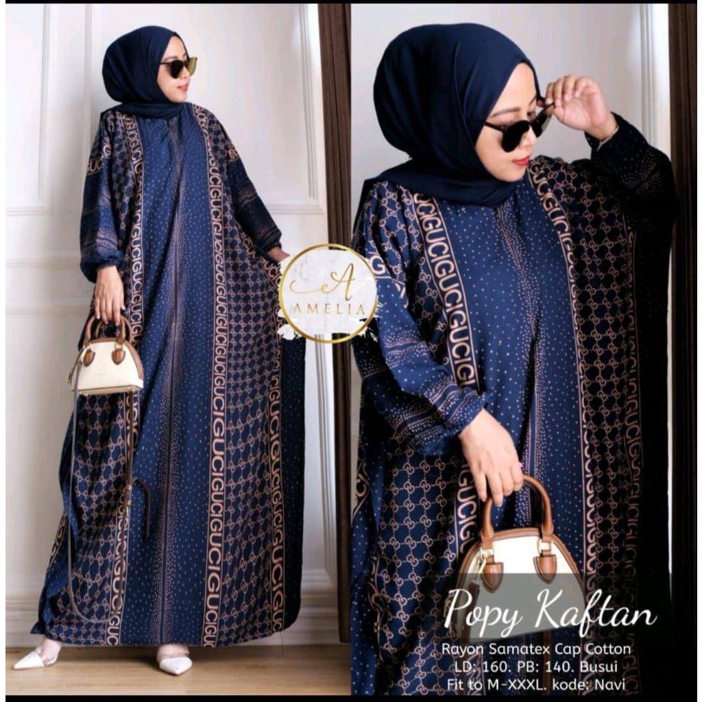 Popy Kaftan Wanita Rayon Premium Kaftan Jumbo Batik Dress Gamis Bigsize LD 160 cm