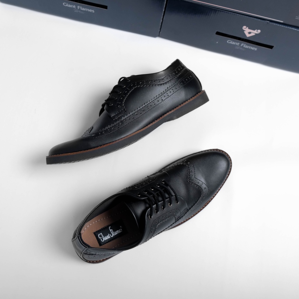 Longwing Black - Sepatu Pantofel Pria Kulit Formal Kantor Kasual Kerja Kuliah Oxford - Pantopel