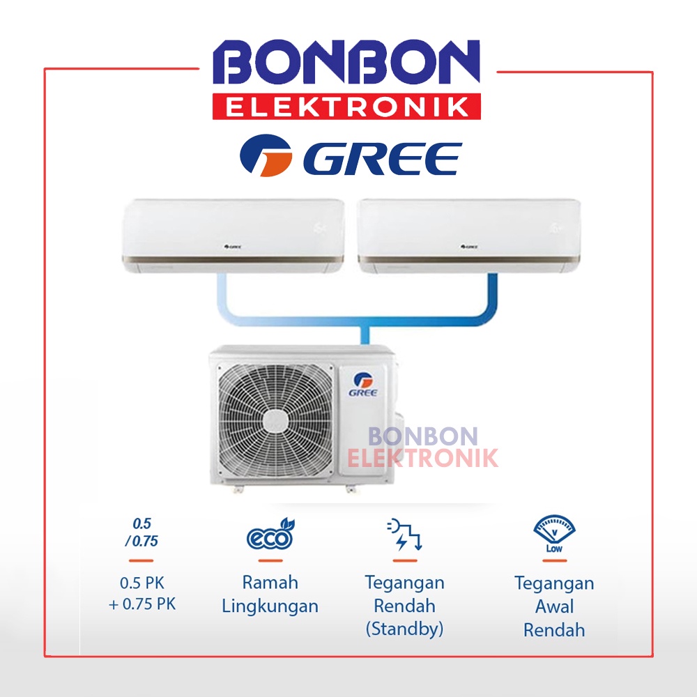 GREE AC Combo Split Inverter GWC-0507CS 2 Koneksi (1/2 PK + 3/4 PK)