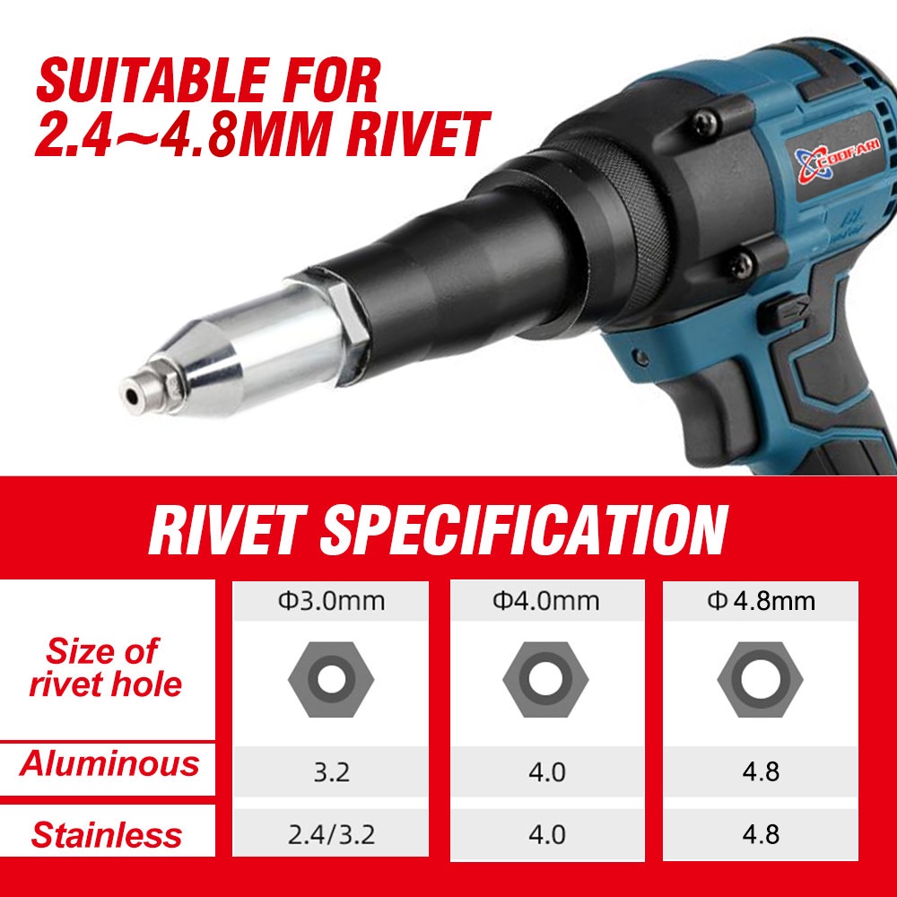 Cordless Rivet Gun BRUSHLESS Portable 21V Blind Riveter Riveting Tool Mesin Paku Rivet Baterai Otomatis Rivetgun Battry Rivetter Alat Tang Rivet