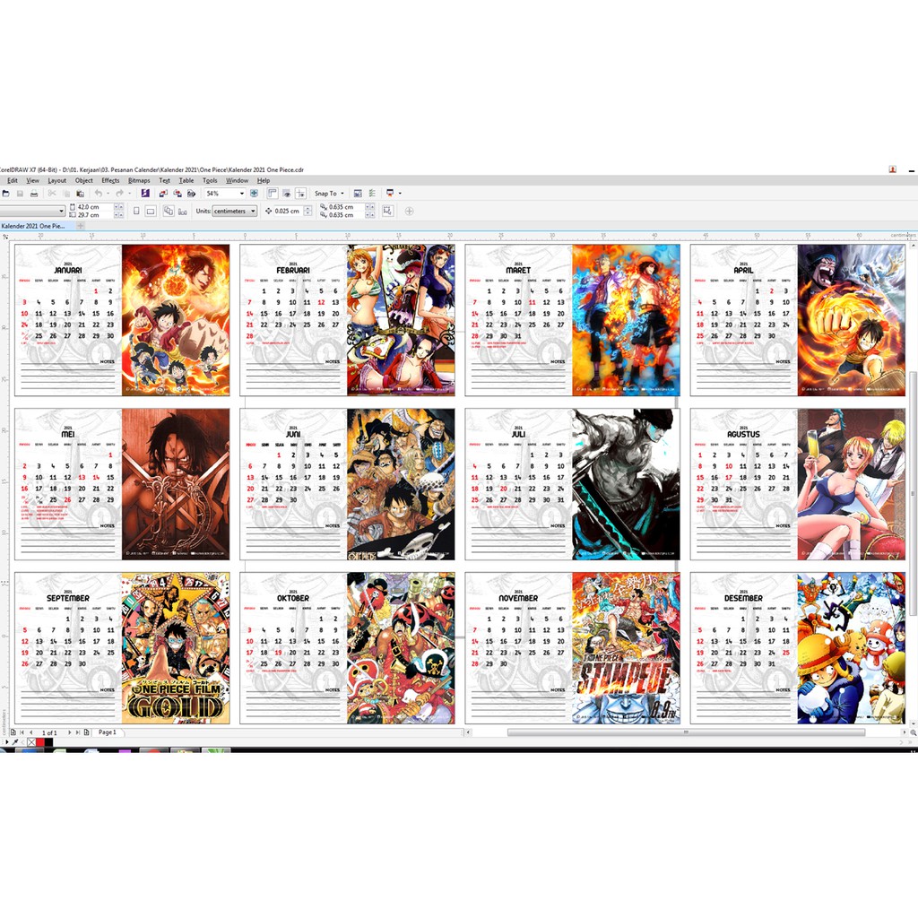 

Kalender ONE PIECE 2024 Calendar Meja Duduk Desain Bebas