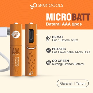 Baterai Cas Isi Ulang 2pcs Smartoools MicroBatt AAA 1.2V Micro USB Rechargeable NiMH Battery Charge