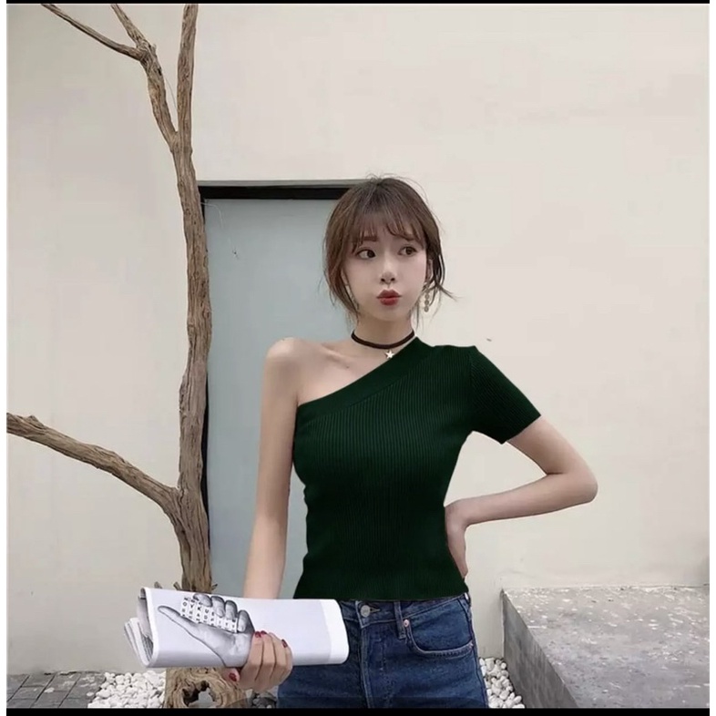 ATASAN WANITA BLOUSE LENGAN SEBELAH TERBARU STYLE CROP KOREA