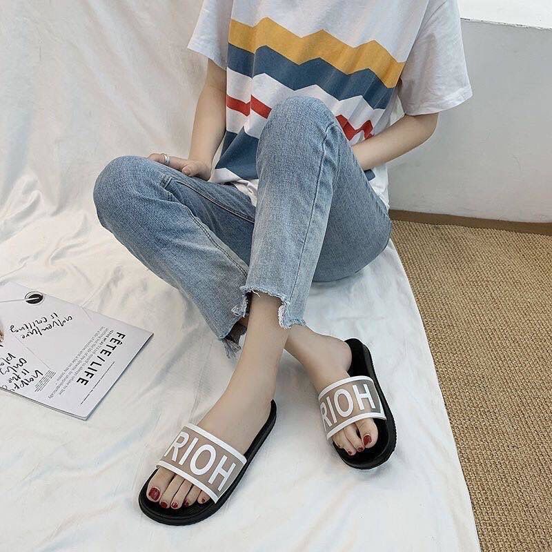 IDEALIFESHOES SANDAL OUTDOOR TEBAL TULISAN RIOH BERKUALITAS SANDAL SELOP SLIP ON FLAT RUMAH Non-slip Santai Empuk Nyaman Polos Elegan Sandal Rumah RIOH