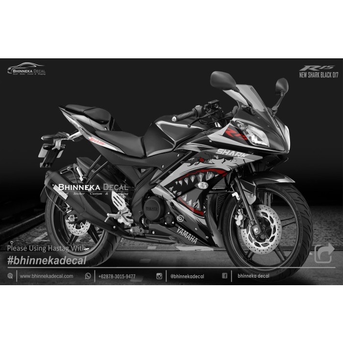 DECAL STIKER YAMAHA R15 V2 DESAIN NEW SHARK BLACK-009